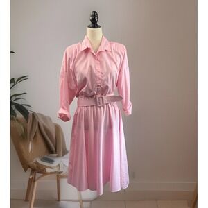 Pink Shirt Midi Dress with Belt